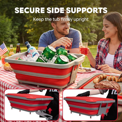 Feasto Collapsible BBQ Prep Tubs with Cutting Board, 9-IN-1, 2 Tubs Portable Grill Prep Station with Side Brackets, Lids, Knives, Meat Claws and Drain Rack, Space-Saving for Kitchen & Camping, Black