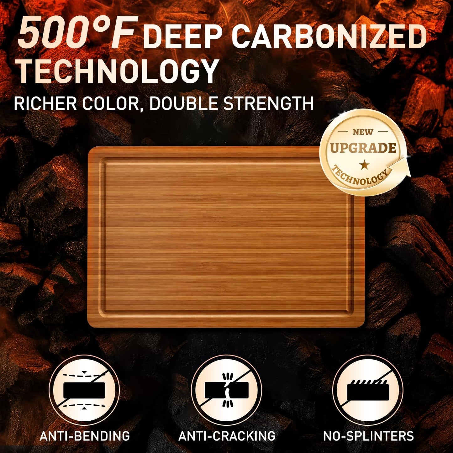 3 Pack Non Toxic Bamboo Cutting Board Set with Non Slip Feet and Juice Groove Solid Wooden Chopping Boards for Kitchen Meat Hard Large Wood Cutting Board Serving Bread Charcuterie Boards Butcher Block