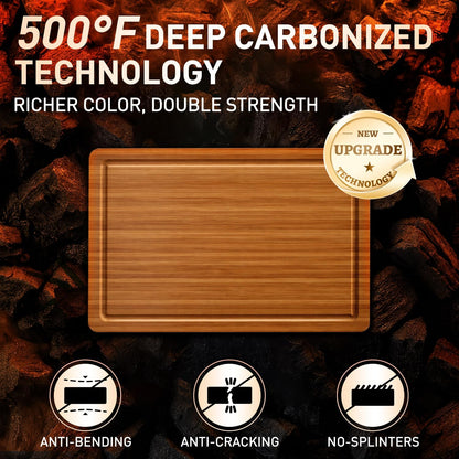3 Pack Non Toxic Bamboo Cutting Board Set with Non Slip Feet and Juice Groove Solid Wooden Chopping Boards for Kitchen Meat Hard Large Wood Cutting Board Serving Bread Charcuterie Boards Butcher Block