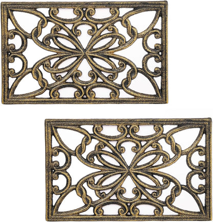 Sungmor 2 Pack Gold Cast Iron Trivets, Rectangle Ornate Scrollwork Trivets