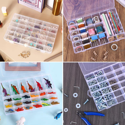 2 Pack Clear Bead Organizer Tackle Box with Adjustable Dividers for Jewelry Art Craft Containers 36 Grids Compartment with 5 Sheets Label Stickers