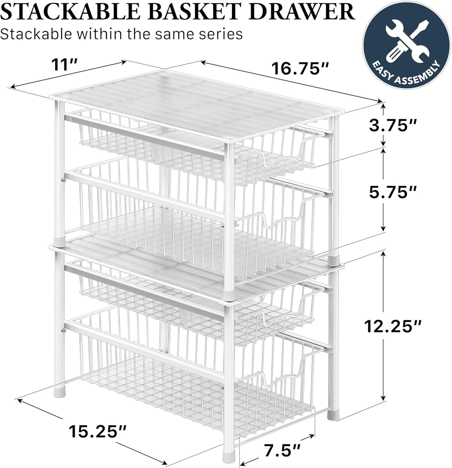 Simple Houseware Stackable Basket Drawer, Chrome