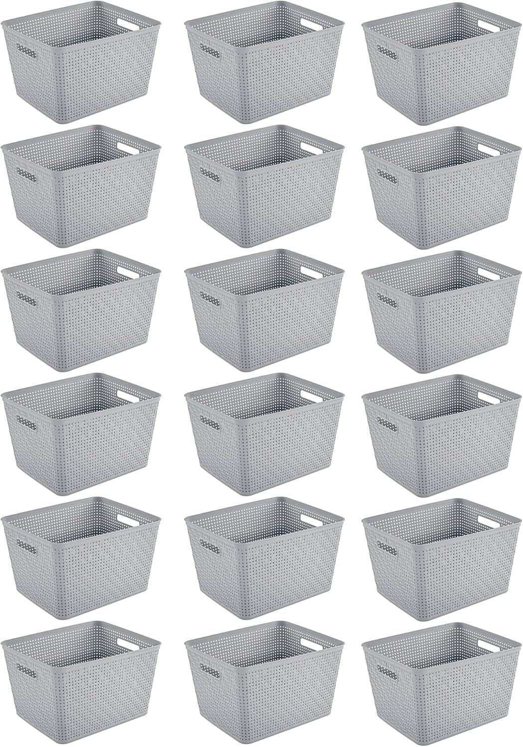 Sterilite 6-Pack Tall Basket, Woven Plastic Storage Baskets for Organization, Cement - Organizing Bin Containers with Handles for Bedroom, Bathroom, Dorm, and Closet