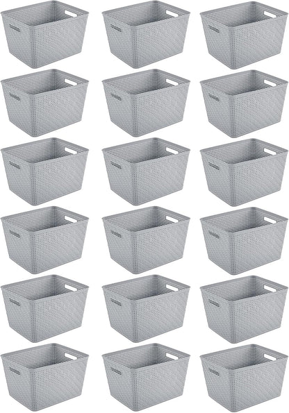 Sterilite 6-Pack Tall Basket, Woven Plastic Storage Baskets for Organization, Cement - Organizing Bin Containers with Handles for Bedroom, Bathroom, Dorm, and Closet