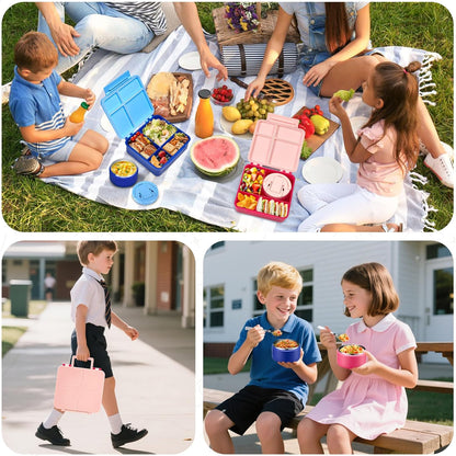 MAXSO Bento Lunch Box Set with 8 oz Soup Thermo, Kids Leakproof 4 Compartments Hot Food Container with Sauce Cup, Ice Pack and Lunch Bag, Child Insulated Food Jar for School - Black