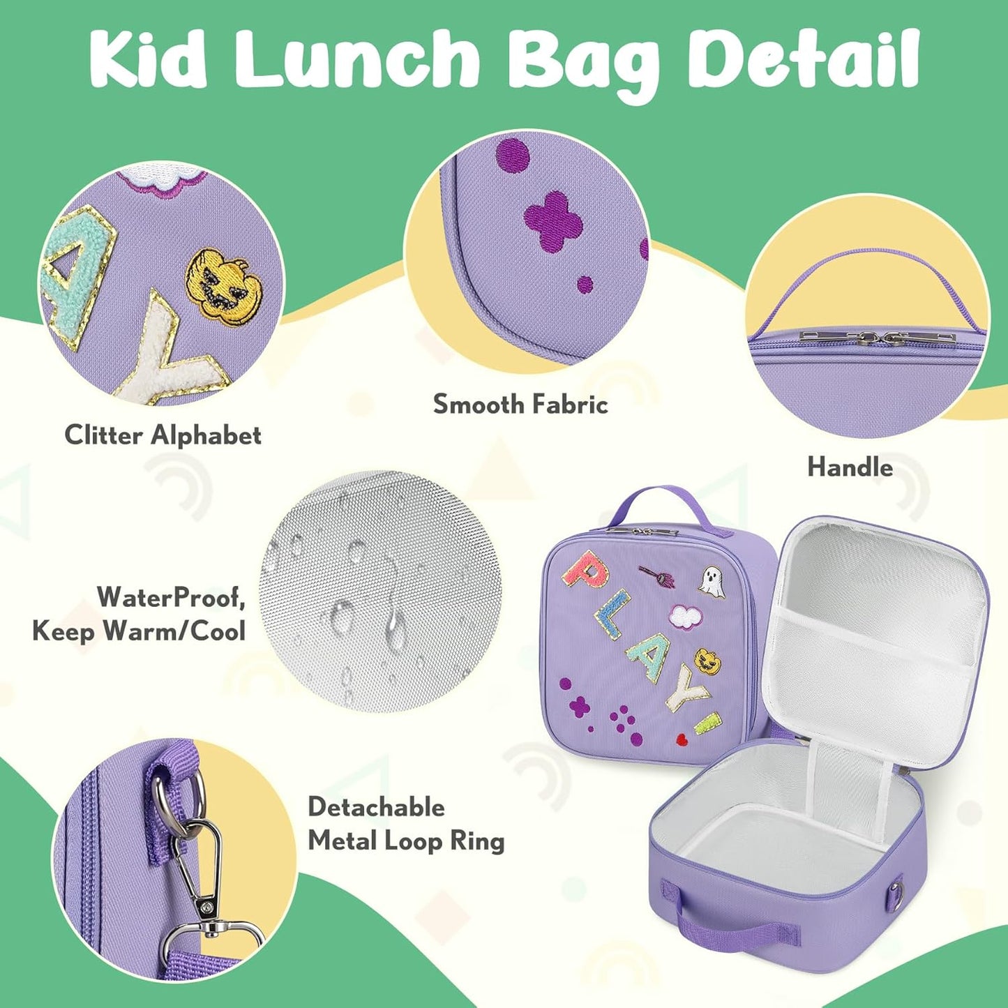 Kids Bento Lunch Box with Thermo, Include 9oz Soup Thermo, Kids Leakproof Lunch Box with 4 Compartment, Insulated Lunch Bag for Girls Boys to School Travel
