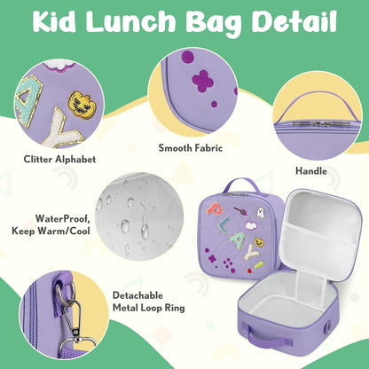 Kids Bento Lunch Box with Thermo, Include 9oz Soup Thermo, Kids Leakproof Lunch Box with 4 Compartment, Insulated Lunch Bag for Girls Boys to School Travel