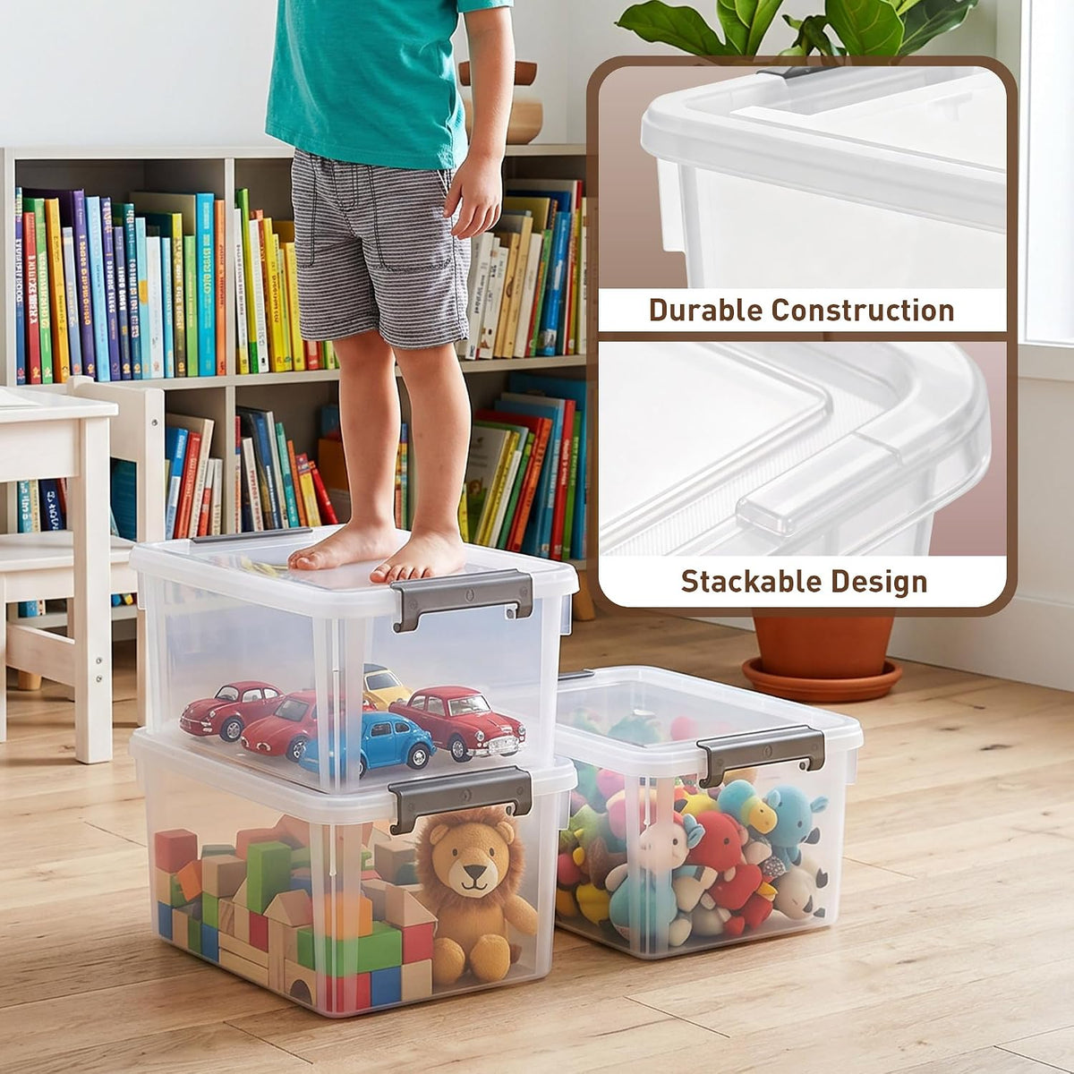 Citylife 32 QT Plastic Storage Bins with Latching Lids Stackable Storage Containers for Organizing Large Clear Storage Box for Garage, Closet, Kitchen, 4 Packs