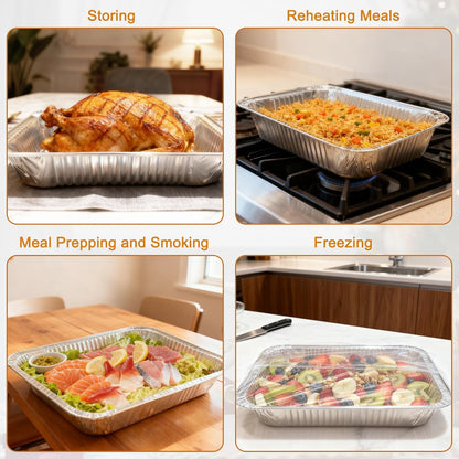 9x13 Aluminum Foil Pans with Lids - 25 Pack Disposable Half Size Deep Steam Table Tin Foil Pans for Oven Baking Cake, Roasting, Food Prepping, Storing, Freezing, Chafing