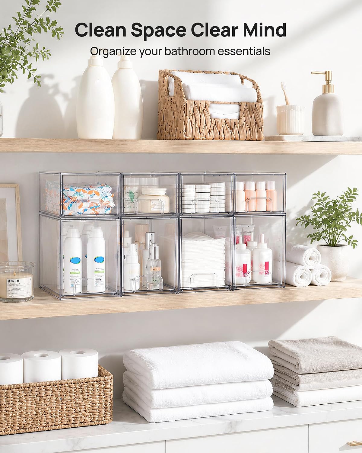 Vtopmart Stackable Storage Drawers Set of 5, Clear Plastic Organizer Bins for Baby Bottle, Beauty Supplies Storage, Ideal for Kichen Countertop, Vanity, Bathroom, Cabinet, Pantry Organization