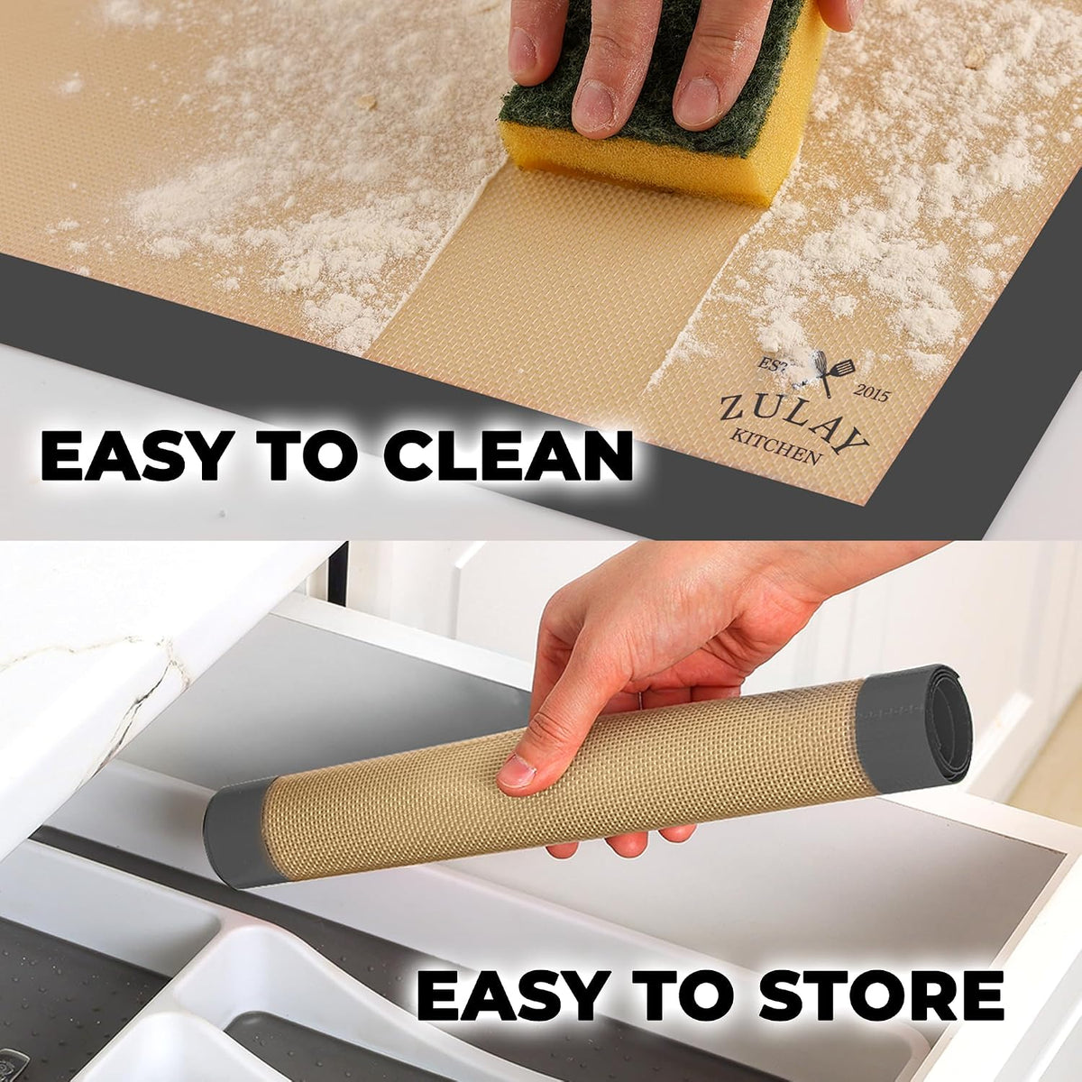 Zulay Kitchen Silicone Baking Mat – 16.5"×11.6" BPA-Free Reusable Baking Sheet, Heat Resistant 480°F – Non-Slip Border, Perfect for Cookies, Bread, Pastries & Oven Use - (Dark Gray)