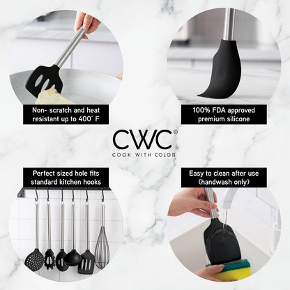COOK WITH COLOR Silicone Cooking Utensils, Kitchen Utensil Set, Easy to Clean Silicone Kitchen Utensils, Cooking Utensils for Nonstick Cookware, Kitchen Gadgets Set, 38 Piece, Mint