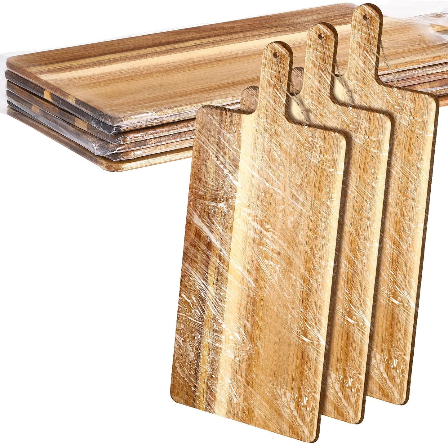 Patelai 6 Pcs 15 x 7 Inch Bamboo Cutting Board Set with Handles Laser Engraving Wooden Charcuterie Kitchen Plain Serving Chopping Board Bulk for DIY Housewarming