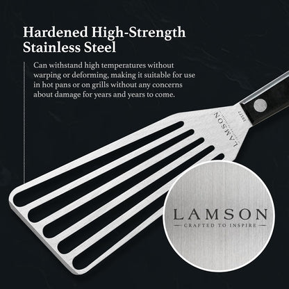 Lamson Fish Spatula, Slotted Metal Turner, 3 x 6 In, Right Hand | Ultra Durable composite handle, dishwasher safe; flexible stainless blade; a dedicated left-handed model is available