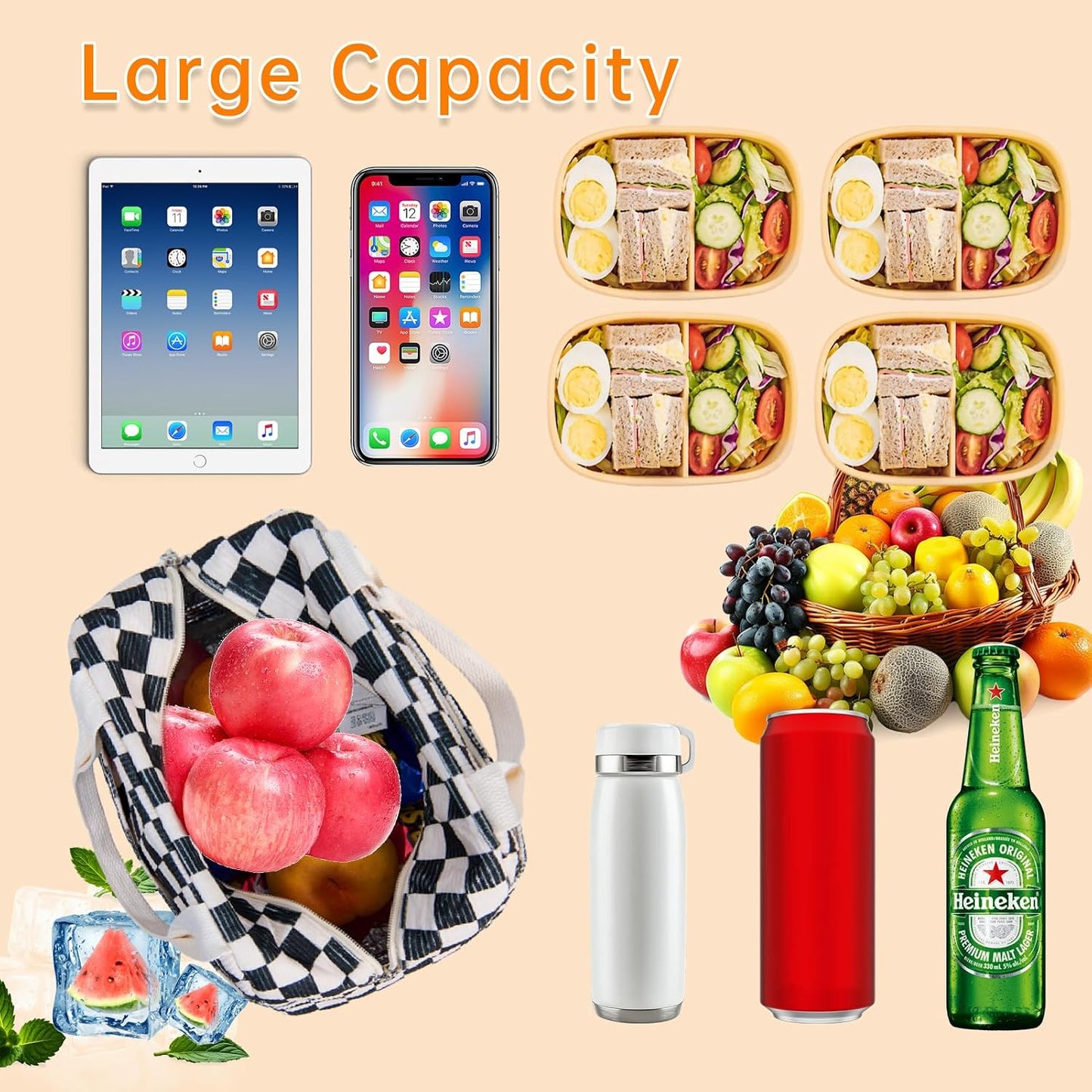 Lunch Bag for Women Men Girl,Large Cute Corduroy Lunch Tote Bags - Reusable Insulated Lunch Box for women with Handle, Leakproof WaterProof Design for Office, School, Work,Picnic.