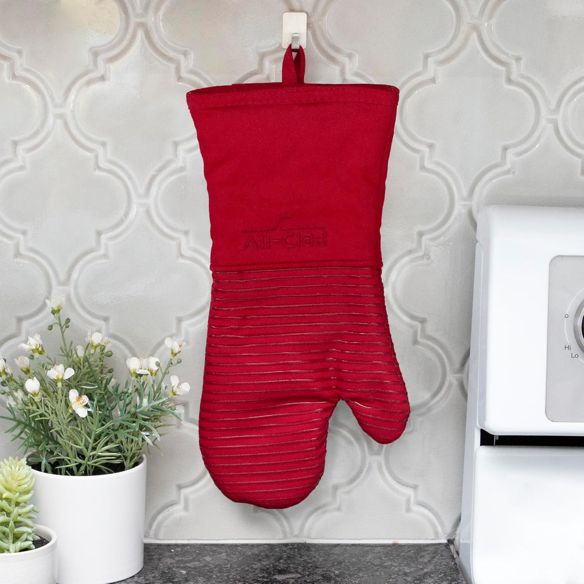 All-Clad Silicone Oven Mitts: Heat Resistant up to 500 Degrees - 100% Cotton & Silicone, 14"x7" Oven Mitt for Kitchen and Barbeque, Pewter