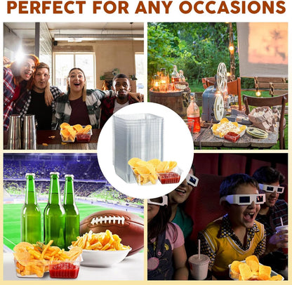 Vesici 100 Pcs 12oz Nacho Trays Disposable 2 Compartment Food Snack Tray Concession Stand Supplies Movie Night Clear Plastic Cheese Dip and Chip Holder for Candy School