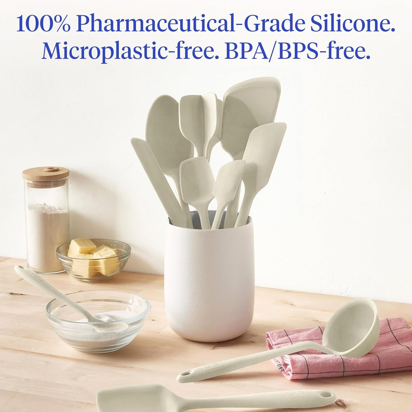 GIR 5-Piece Silicone Kitchen Utensils Set, Non-Toxic Cooking Utensils for Cooking and Baking, Heat Resistant, Food Grade, Dishwasher Safe Rubber Spatula, Ladle, Spoon - Charcoal