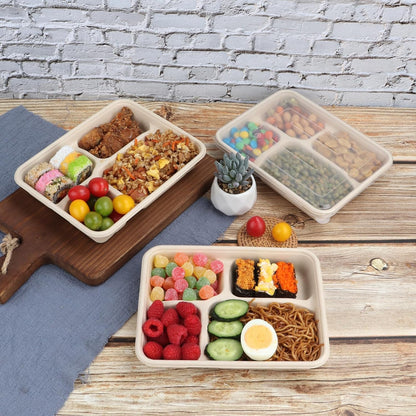 23 oz 3 Compartments disposable plates with Lids Plant Fiber 50 Pack