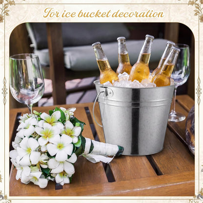 Zopeal 12 Pcs Galvanized Beer Bucket Set, Includes 8 Metal Ice Buckets 5qt with 2 Scoops & 2 Tongs, Round Slive Pails Bulk for Weddings Birthday Beach Pool Party Supplies Summer Table Centerpieces