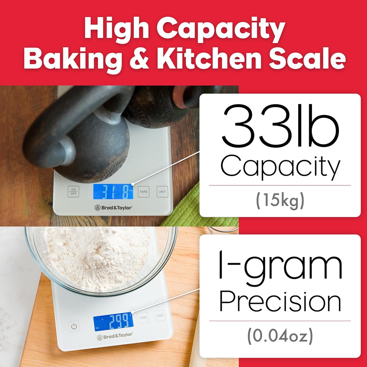 Brod & Taylor Precision Kitchen & Coffee Scale with Timer | (0.1g Precision)