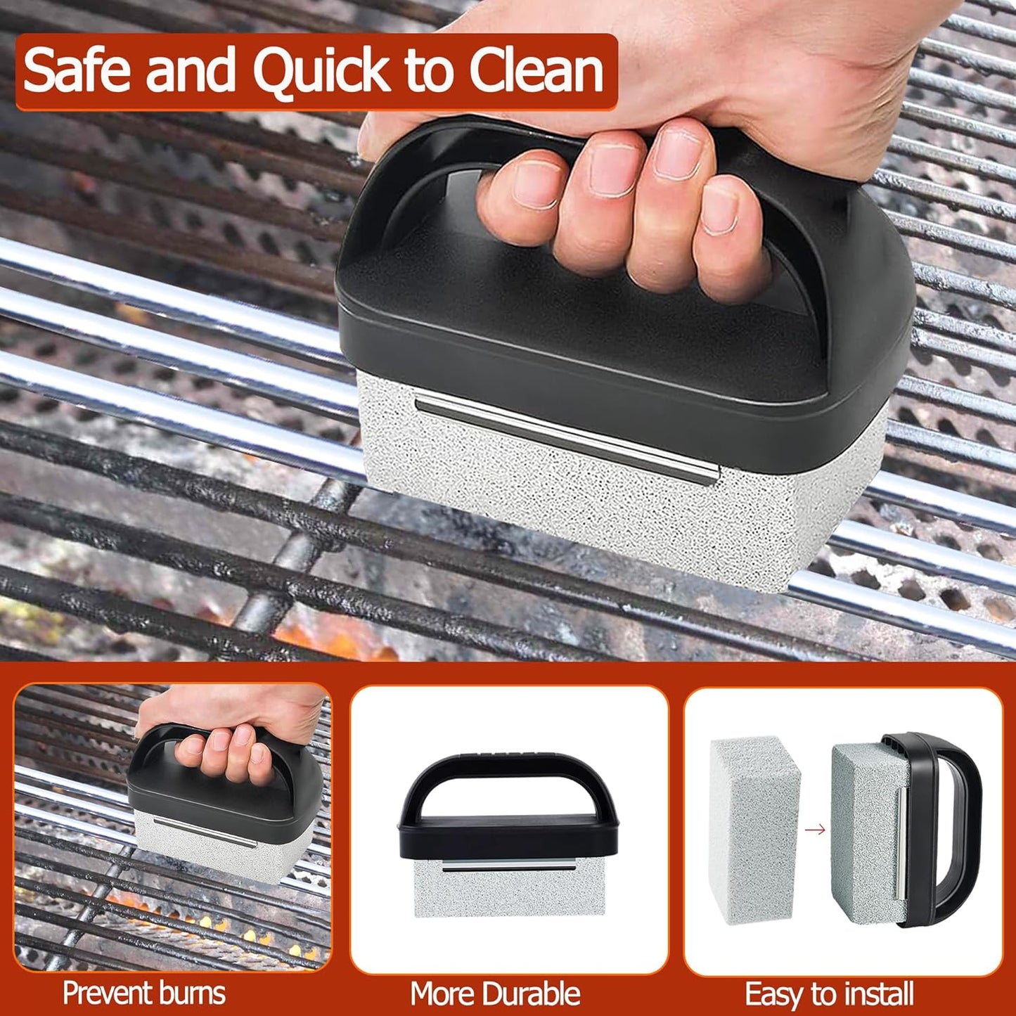 Heavy Duty Griddle Cleaning Brick with Handle, Grill Cleaner for Cleaning Flat top, Pumice Griddle Cleaning Stone Removing Stains for BBQ, Swimming Pool, Sink (5 Pack)