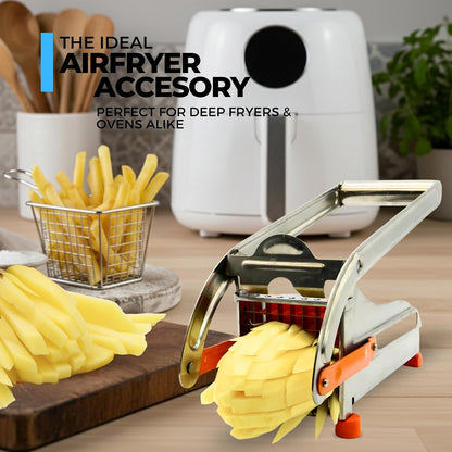2-Blade French Fry Cutter - Stainless Steel Potato Slicer, Non-Slip Suction