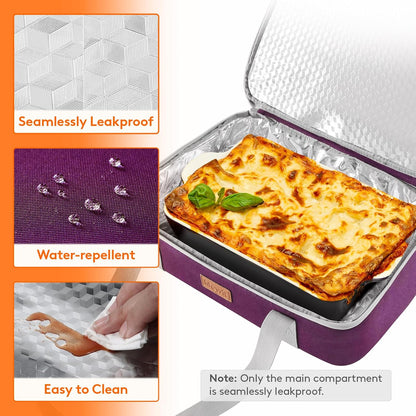 Lifewit Insulated Double Decker Casserole Carrier, Expandable Lasagna Lugger Tote Bag for Hot or Cold Food, Fits 9" x 13" Baking Dish for Potluck Parties, Picnic and Cookouts, Grey-Geometric