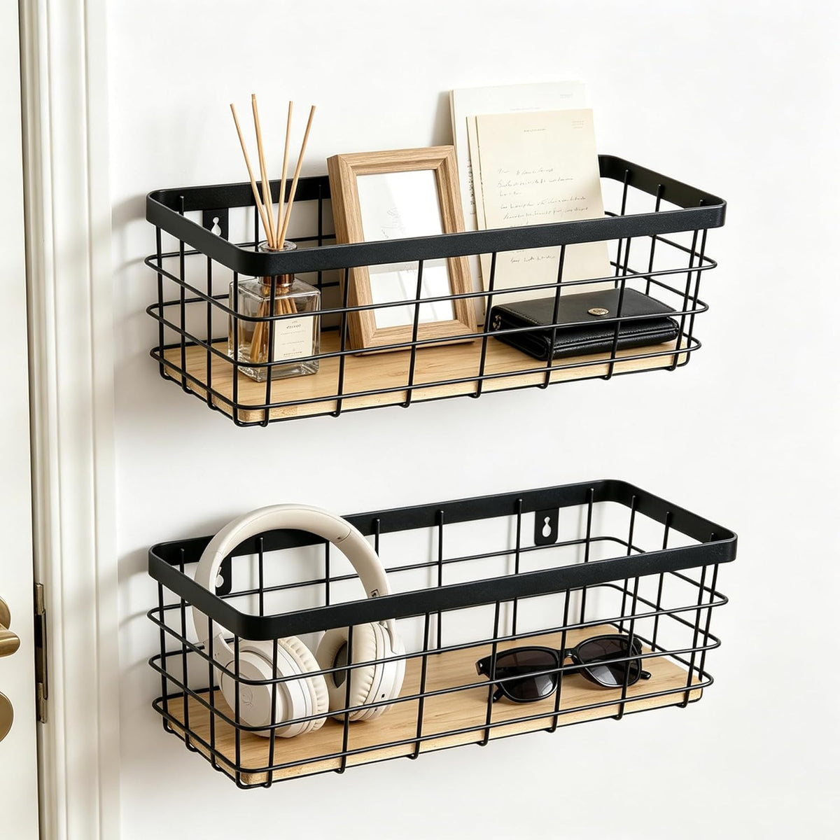 ShabbyDecor Metal Wire Basket with Handles Storage Organizer Stackable Organizing bin for Cabinet Shelf Countertop Under Sink Pantry for Kitchen,Bathroom,Laundry Closet, 1 Pack
