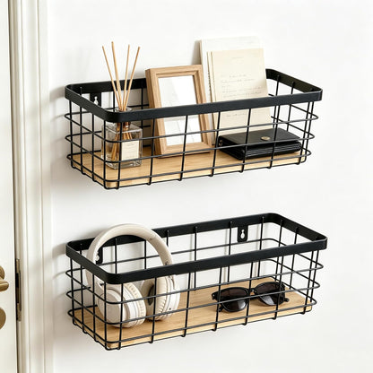 ShabbyDecor Metal Wire Basket with Handles Storage Organizer Stackable Organizing bin for Cabinet Shelf Countertop Under Sink Pantry for Kitchen,Bathroom,Laundry Closet, 1 Pack