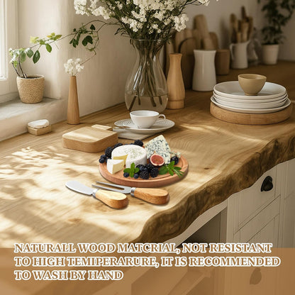 Maxcheck 6 Sets Baby Shower Bridal Game Prizes for Winners Round Cheese Board Set Wood Mini Charcuterie Board with Knives and Forks Thank You Card with Gift Box for Guests Wedding (Bamboo)
