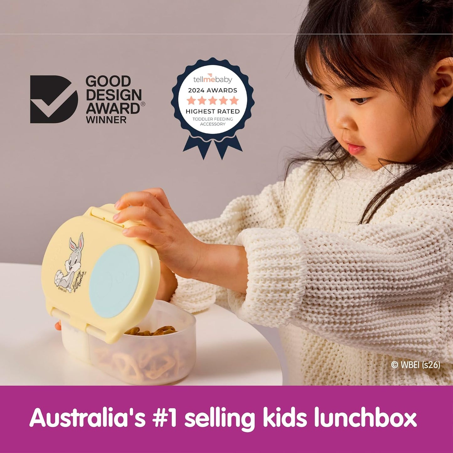 b.box Snack Box 2-Pack - Leak Proof Mini Bento Box for Kids & Toddlers, 2 Compartment Snack Containers for Kids, Dishwasher Safe, BPA-Free, PFAS-Free, Ages 4mo+, 1 3/4 Cup Each (Strawberry + Lilac)