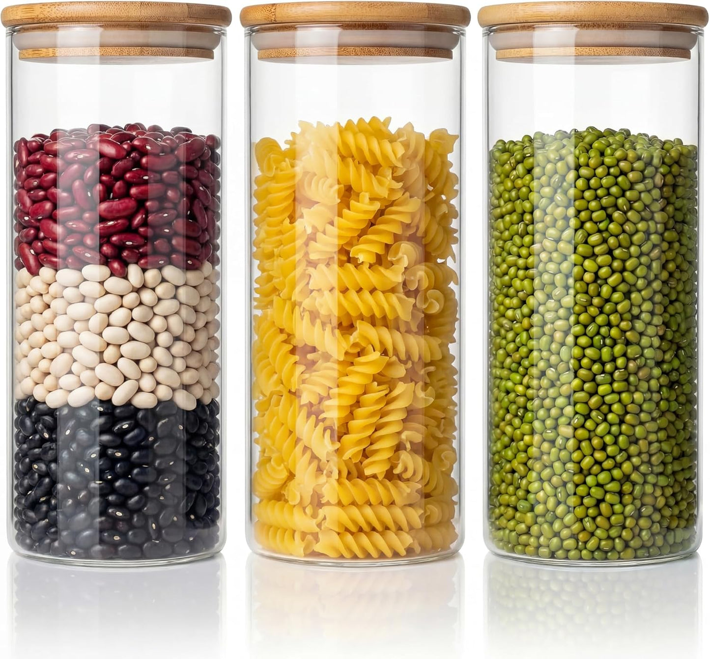 32oz - 4 Pack Glass Jars with Bamboo Lids, Glass Pantry Storage Containers with Airtight Lids, Round Air Tigh Food Storage Canisters for Cereal, Pasta, Flour, Sugar, Rice, Best for Kitchen Organizer