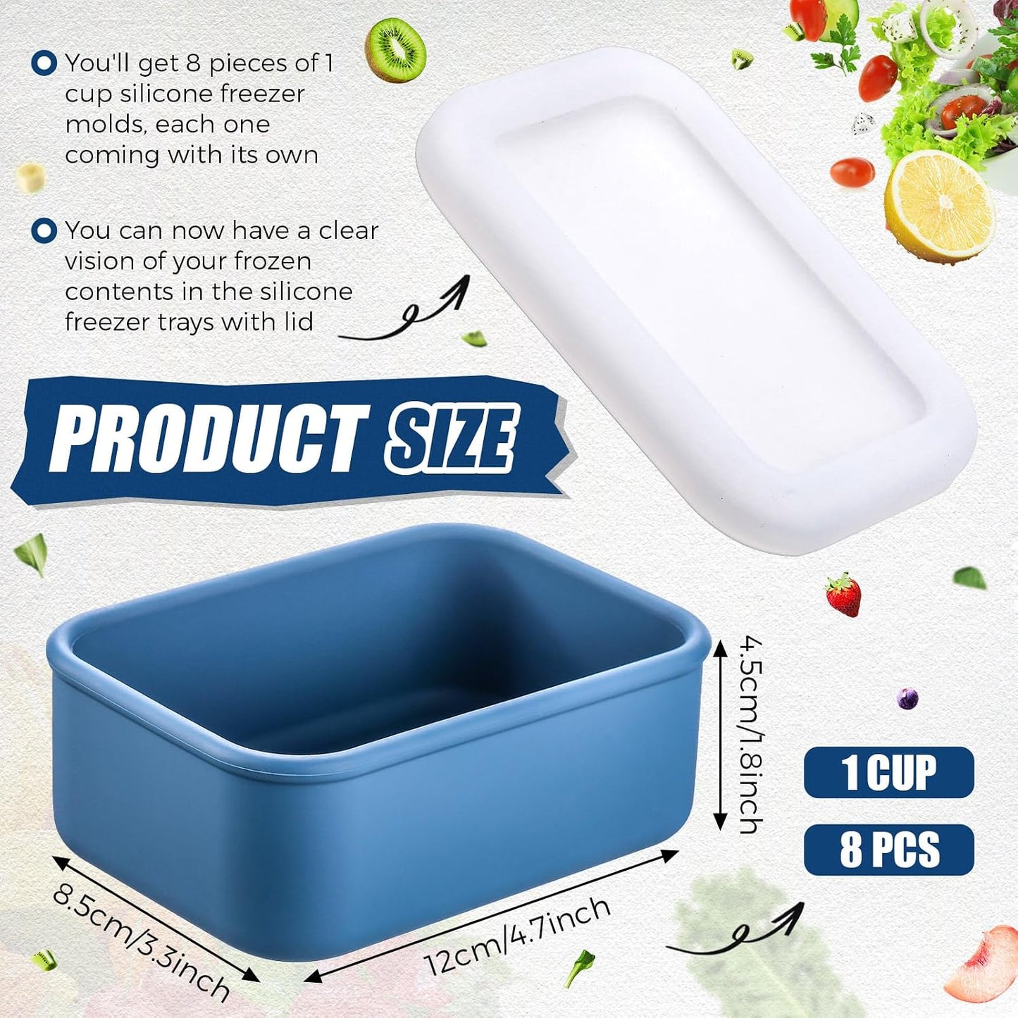 Nuogo 8 Pcs 1 Cup Silicone Freezer Containers with Lid Soup Freezer Molds Silicone Soup Containers Rectangle Trays Reusable Food Preserving Tray Ice Trays for Soups Sauces Stews(Green)