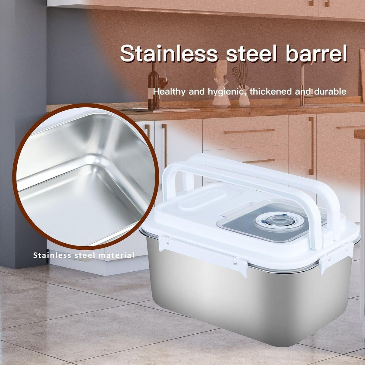 20Lbs Airtight Rice Container with Flip Lid, Stainless Steel Food Storage Container with Date Tracker, Measuring Cup and Spoon, 10L Portable Kitchen Pantry Bin for Flour Grain Sugar - Silver
