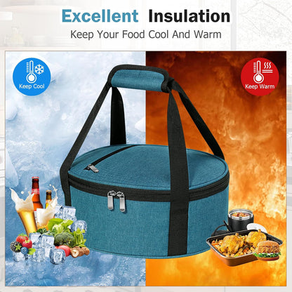 Round Insulated Casserole Carrier – 12" Portable Pie Carrier Bag for Hot or Cold Food, Leakproof Thermal Lunch Tote with Handle for Parties Picnic & Travel - Grey