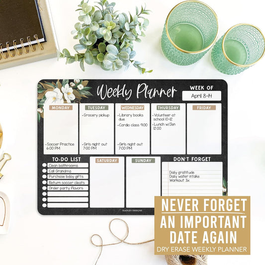 Hadley Designs Weekly Magnetic Calendar for Refrigerator - Dry Erase Board for Fridge, Magnetic Weekly Planner for Kitchen, Reusable Schedule Organizer (Magnolia)