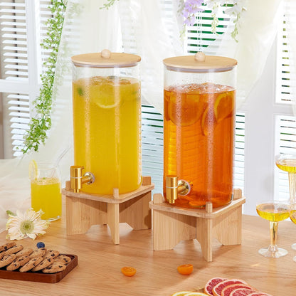 FavorFlavor Glass Drink Dispenser for Parties:2PCS 1.5 Gallon Large Beverage Dispenser with Stand,Water Lemonade Dispenser with Stainless Steel Spigot,Ideal for Dispensing Juice, Beverages, Sun Tea