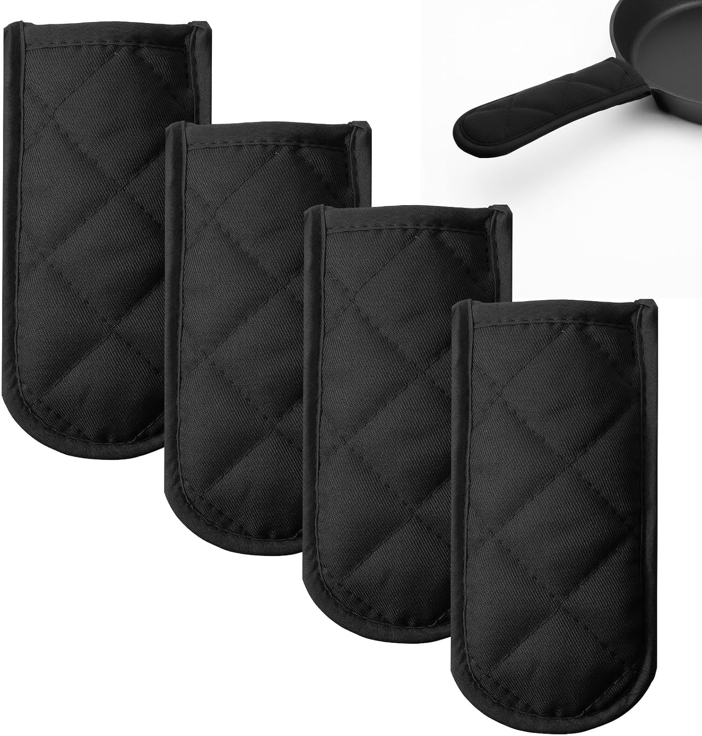 Xindojuz 4 PCS Cast Iron Skillet Handle Covers, Pan Pot Handle Holders Heat Resistant Non-Slip Cotton Cast Iron Handles Sleeves Mitt Protector for Kitchen, BBQ and Baking Cookware(Black)