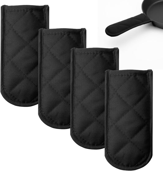 Xindojuz 4 PCS Cast Iron Skillet Handle Covers, Pan Pot Handle Holders Heat Resistant Non-Slip Cotton Cast Iron Handles Sleeves Mitt Protector for Kitchen, BBQ and Baking Cookware(Black)