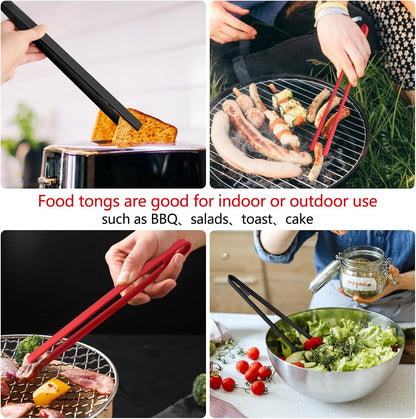 2PCS Silicone Trivet Tongs Anti-slip, 11.8" Silicone Kitchen Tong, Toast Tongs for Cooking, Long BBQ Grilling Tong for Toaster, Pan Fried Steak, Barbecue and Salad.