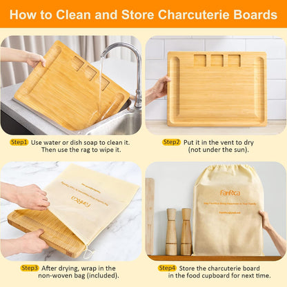Charcuterie Board Set - FamRica Extra Large Cheese Board with 2 Drawers Bamboo Cheese Tray Serving - Unique Wedding Housewarming Birthday Gifts