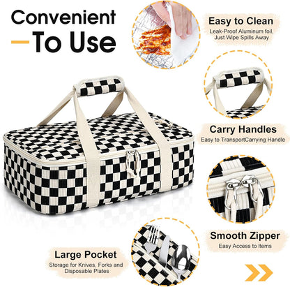 Insulated Casserole Carrier, Portable Casserole Carrier for Hot or Cold Food Lunch Tote Warmer or Cooler Bag, Lasagna Lunch Bag for Potluck Parties- Fits 9" x 13" Baking Dish-Charcoal Grey