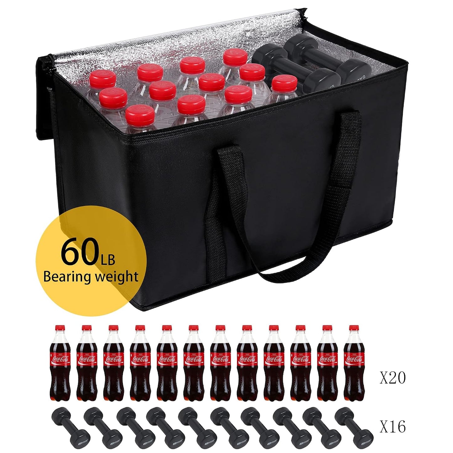 musbus 2-Pack, XL-Large Insulated Grocery Shopping Bags, Black, Reusable Bag,Thermal Zipper,Collapsible,Tote,Cooler,Food Transport hot and Cold,Camping