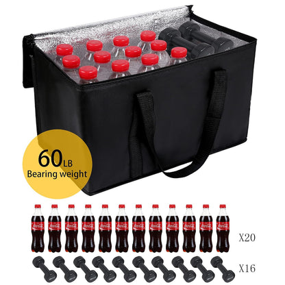 musbus 2-Pack, XL-Large Insulated Grocery Shopping Bags, Black, Reusable Bag,Thermal Zipper,Collapsible,Tote,Cooler,Food Transport hot and Cold,Camping