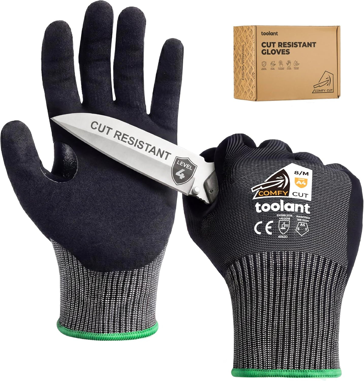 toolant ComfyCut A4 Cut Resistant Work Gloves, 1 Pair, Dark Gray, Large