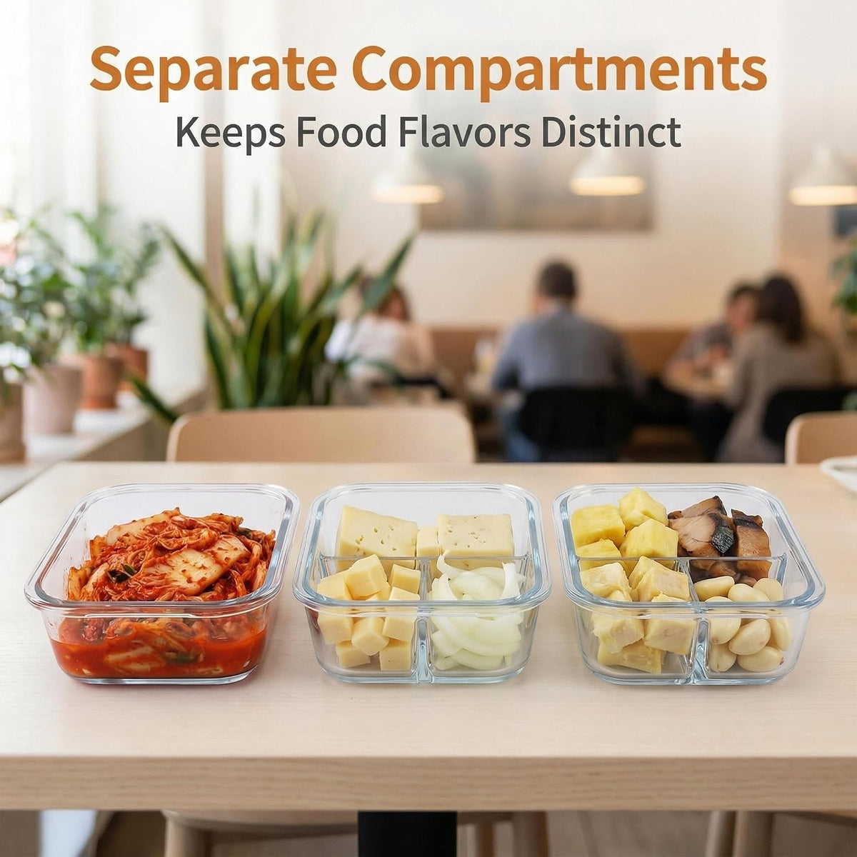 Glass Food Storage Containers with Lids, Compartment Meal Prep Containers, Airtight Leak Proof, Oven and Freezer Safe, Rectangular