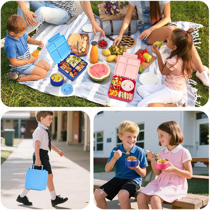 MAXSO Bento Lunch Box Set with 8 oz Soup Thermo, Kids Leakproof 4 Compartments Hot Food Container with Sauce Cup, Ice Pack and Lunch Bag, Child Insulated Food Jar for School - Black