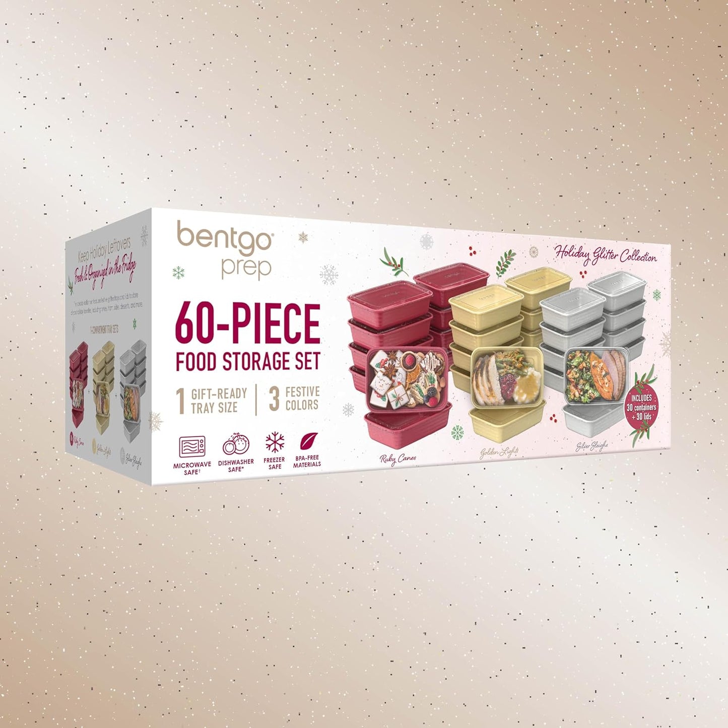 Bentgo Prep 60-Piece Meal Prep Kit - Reusable PFAS & BPA-Free Food Containers, 1-Compartment, 2-Compartment, & 3-Compartments - Microwave, Freezer, & Dishwasher Safe (Gleam Metallics)