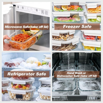 3-Piece Rectangle Glass Vacuum Food Storage Containers Set with Hand Pump & 10 Sealer Bags, Borosilicate Airtight Meal Prep Lids with Date Tracker, Leakproof, Freezer & Microwave Safe [21/35/50 Oz]